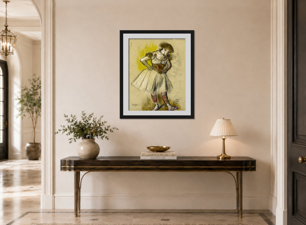 Edgar Degas Print, Danseuse (circa 1880) displayed above a console table