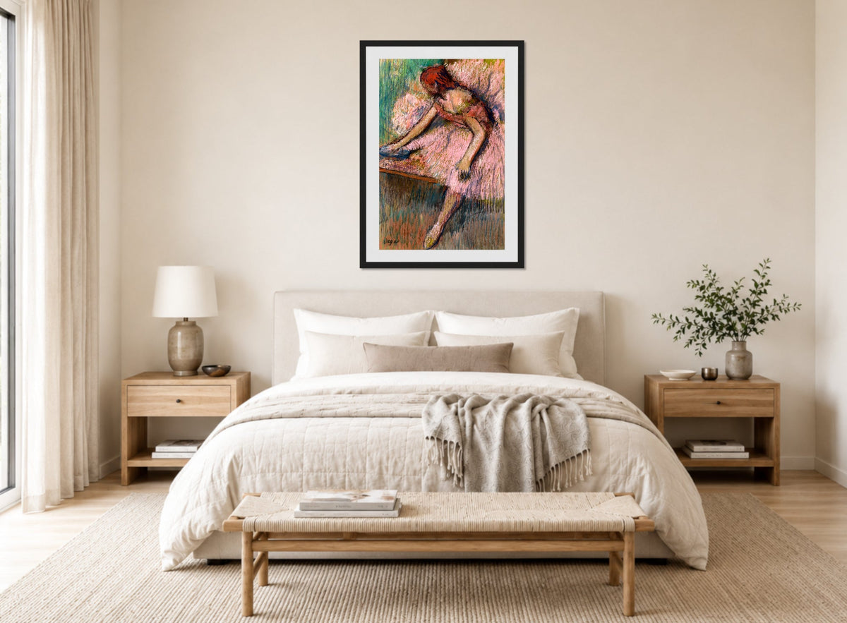 Edgar Degas Print, Danseuse rose (circa 1896) displayed above a bed