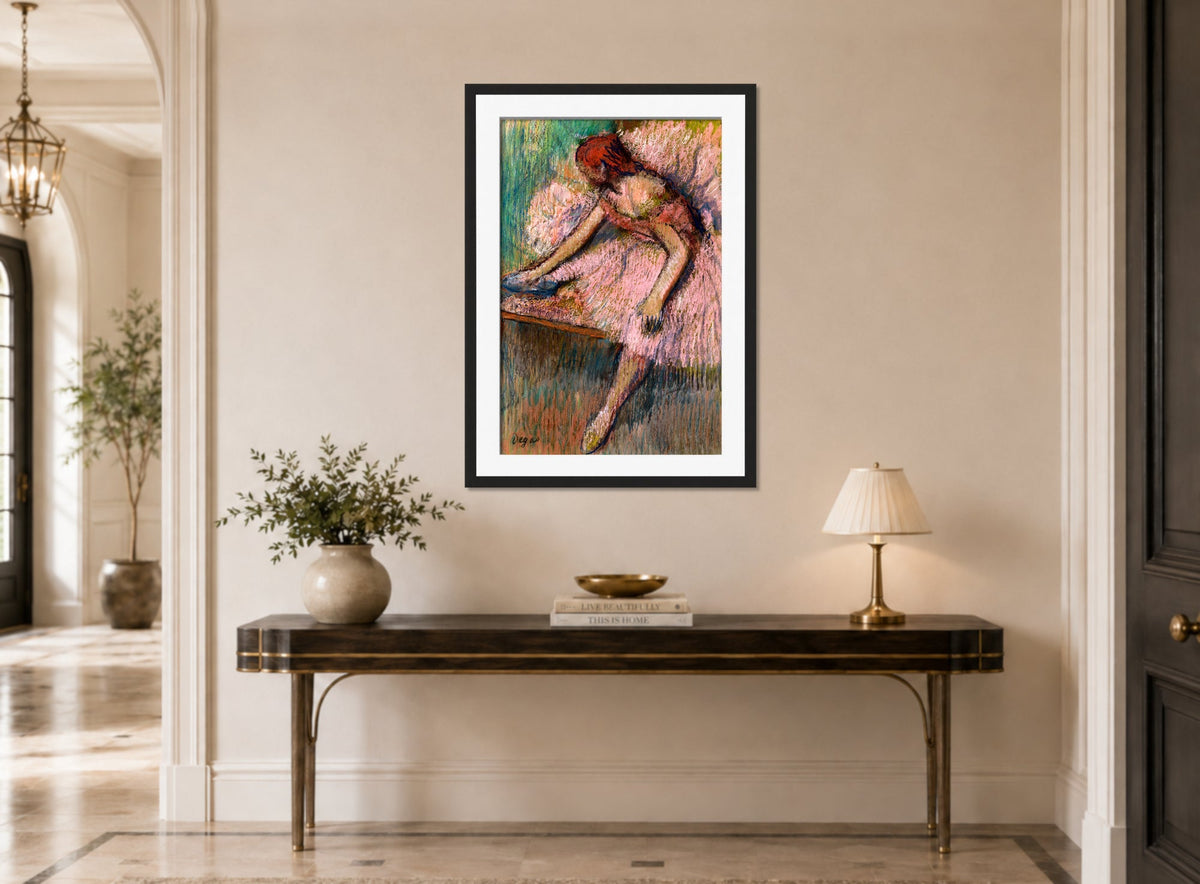Edgar Degas Print, Danseuse rose (circa 1896) displayed above a console table
