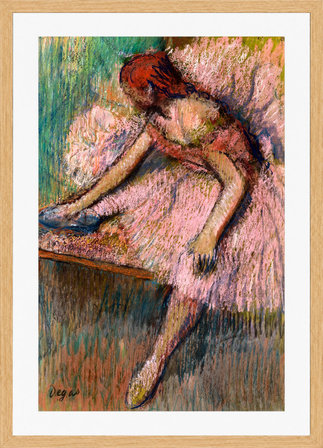 Edgar Degas Print, Danseuse rose (circa 1896) in a light oak frame