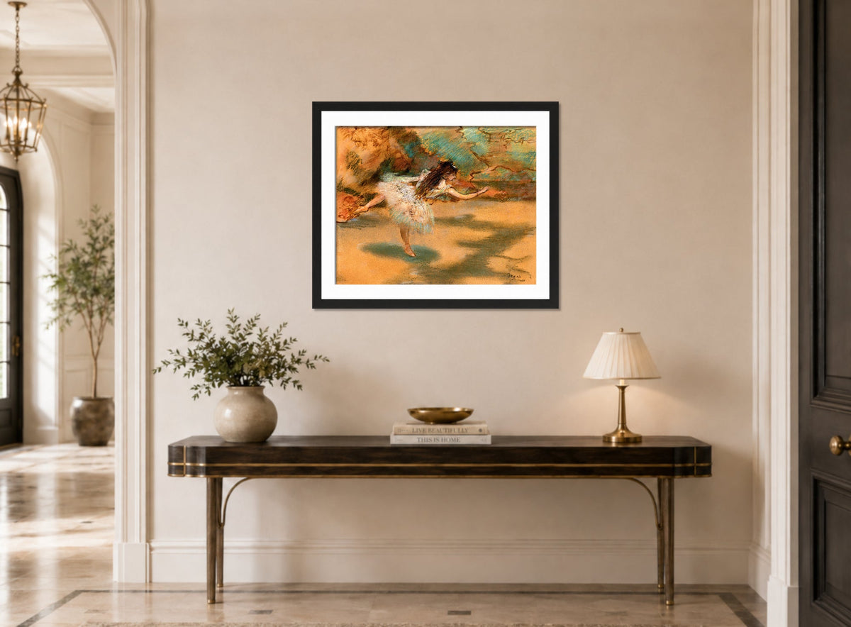 Edgar Degas Print, Danseuse sur une pointe (circa 1877) displayed above a console table