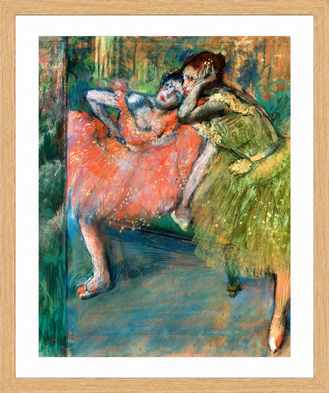 Edgar Degas Print, Danseuses Au Foyer (circa 1901) in a light oak frame