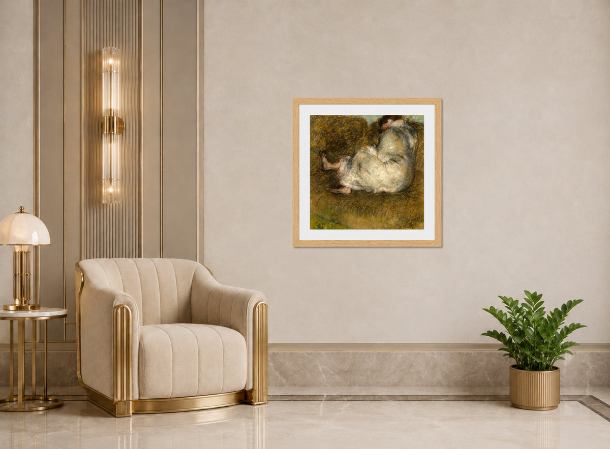 Edgar Degas Print, Femme assise sur un divan displayed in an Art Deco interior