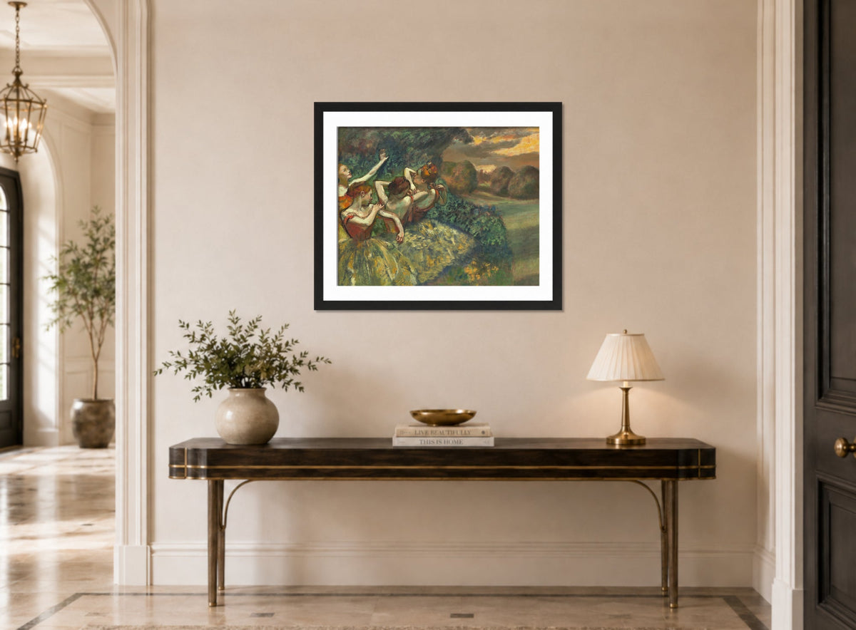 Edgar Degas Print, Four Dancers (c displayed above a console table