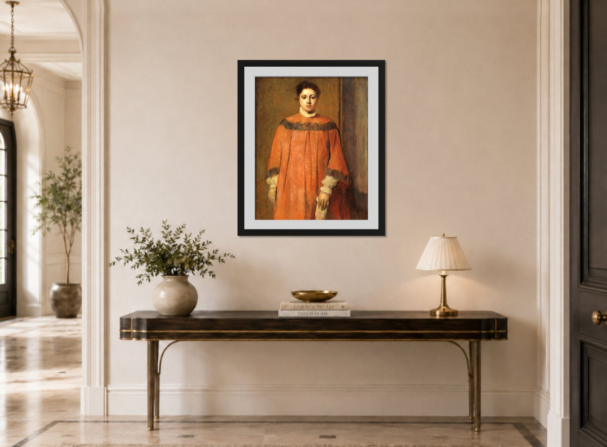 Edgar Degas Print, Girl in Red (c displayed above a console table