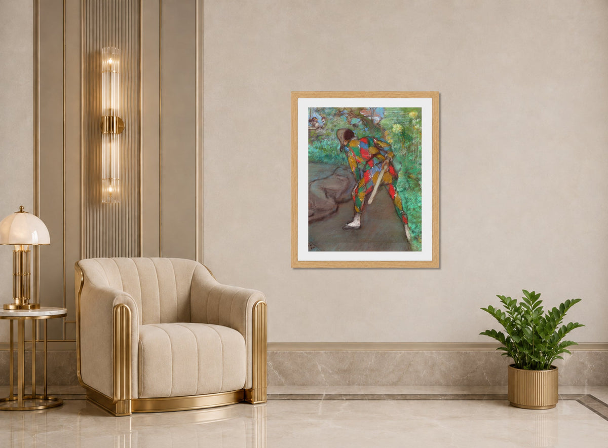 Edgar Degas Print, Harlequin (1885) displayed in an Art Deco interior