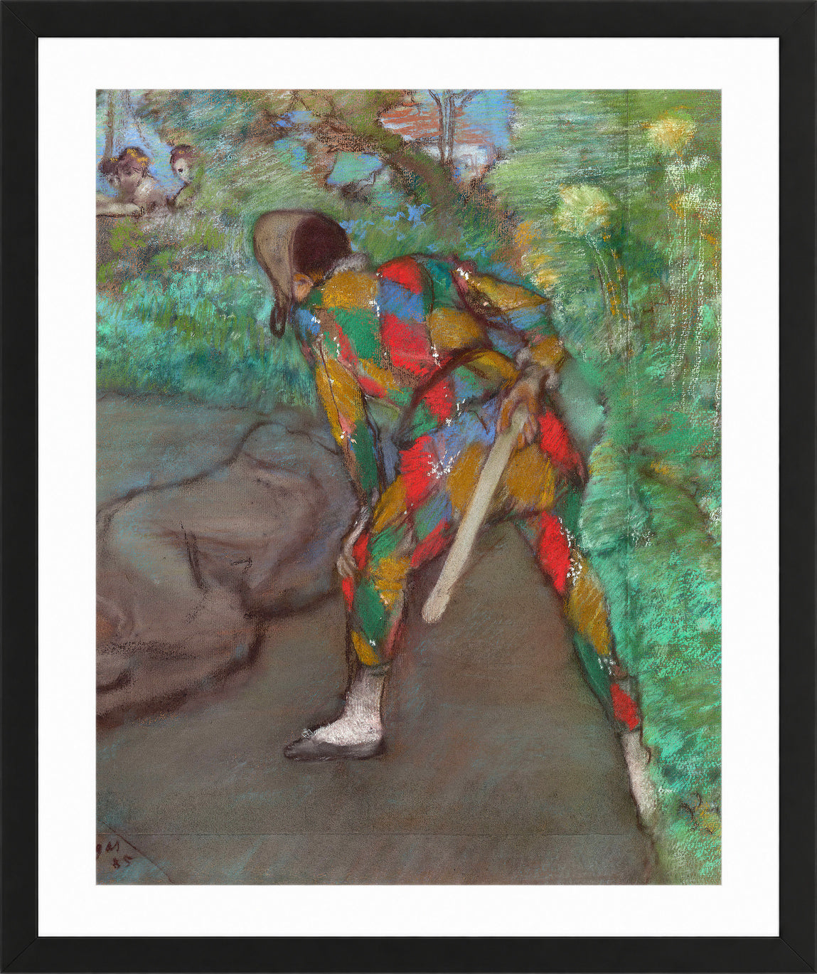 Edgar Degas Print, Harlequin (1885) in a black frame