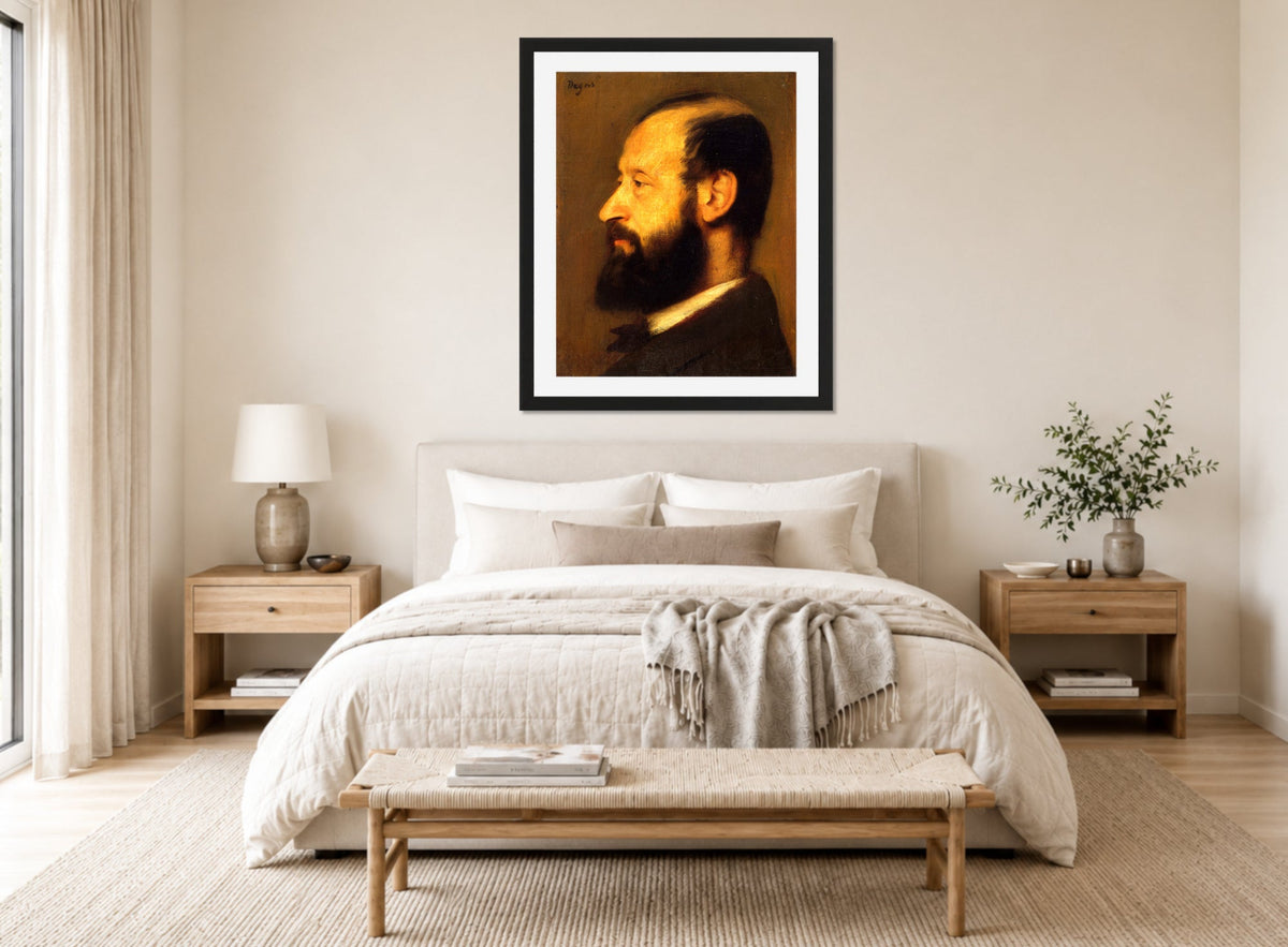 Edgar Degas Print, Joseph-Henri Altès (1826–1895) (1868) displayed above a bed