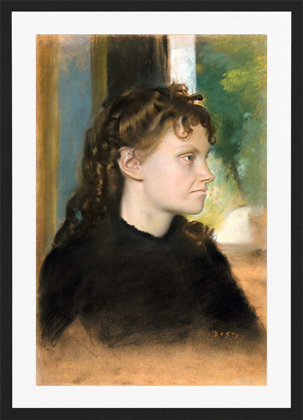 Edgar Degas Print, Madame Théodore Gobillard (Yves Morisot, 1838–1893) (1869) in a black frame