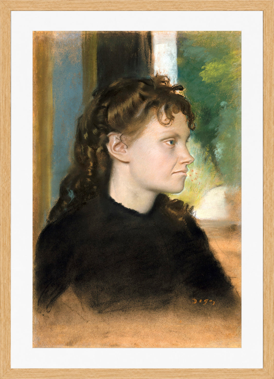 Edgar Degas Print, Madame Théodore Gobillard (Yves Morisot, 1838–1893) (1869) in a light oak frame