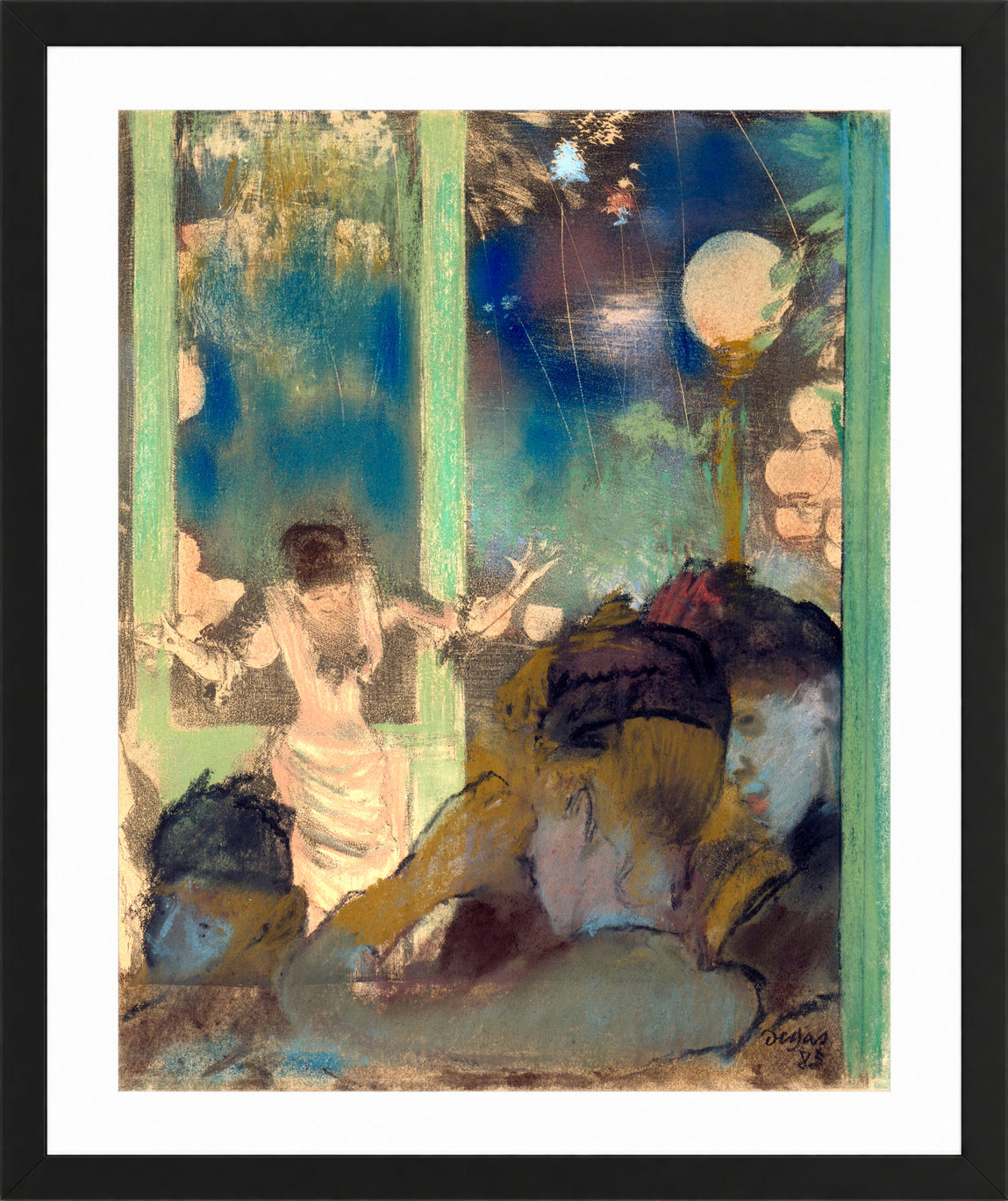 Edgar Degas Print, Mademoiselle Bécat at the Café des Ambassadeurs (1885) in a black frame