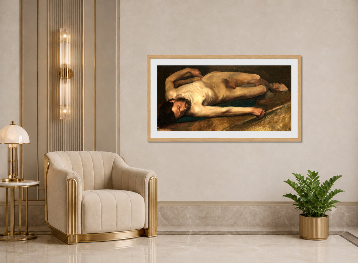 Edgar Degas Print, Male Nude (1856) displayed in an Art Deco interior