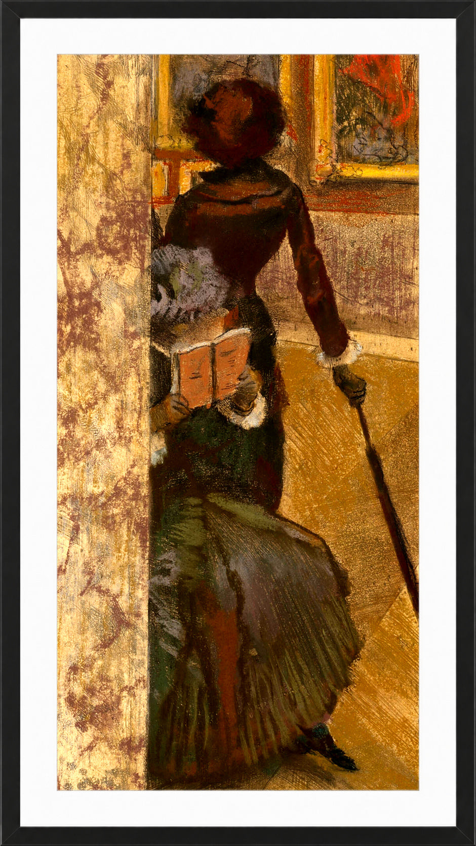 Edgar Degas Print, Mary Cassatt at the Louvre; The Paintings Gallery (1885) in a black frame