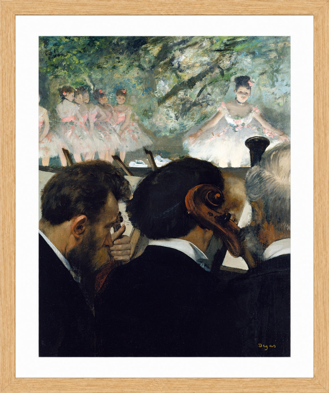 Edgar Degas Print, Orchestra Musicians (1872) in a light oak frame