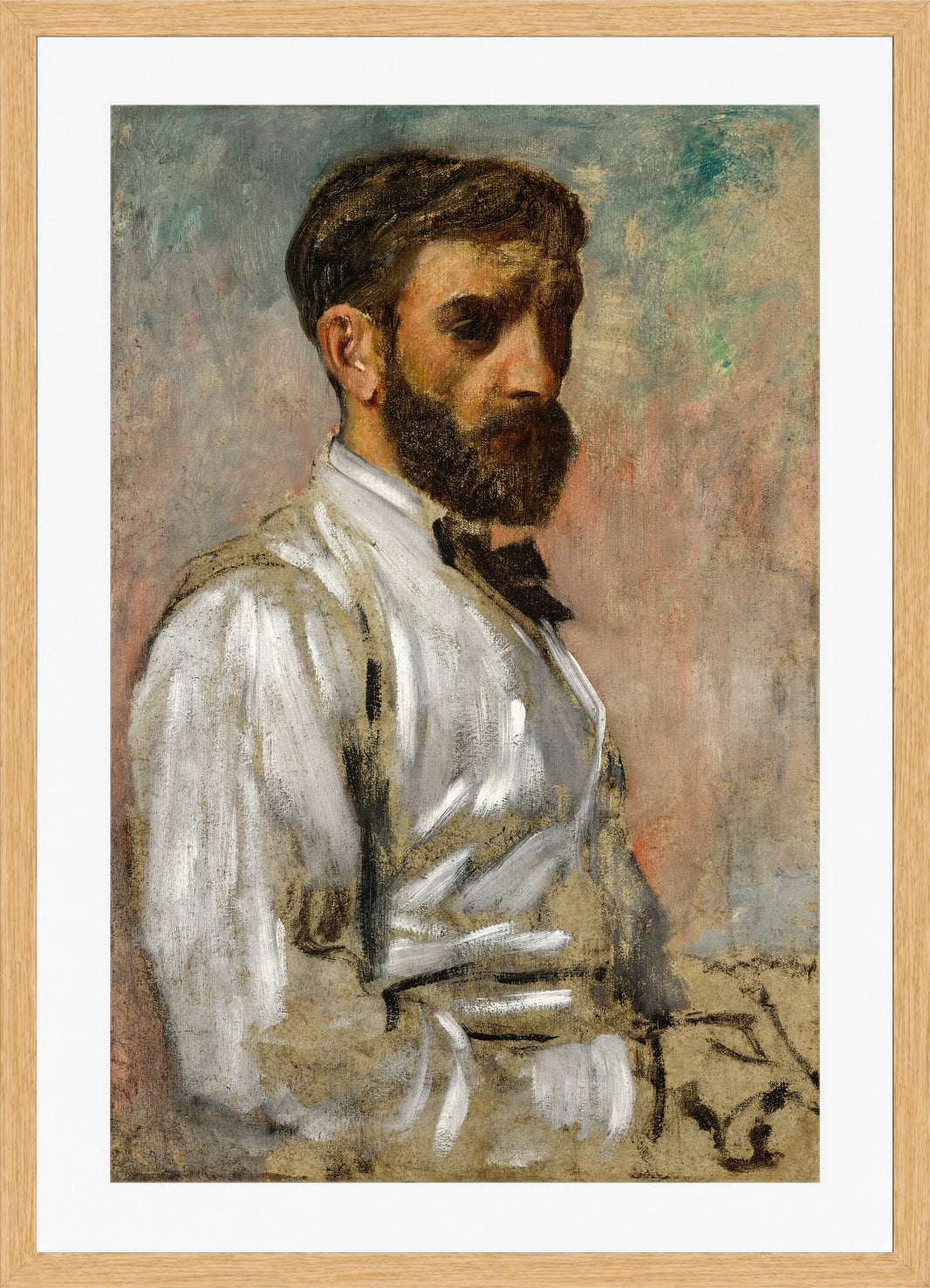 Edgar Degas Print, Portrait d’artiste (Léon Bonnat) (circa 1863) in a light oak frame