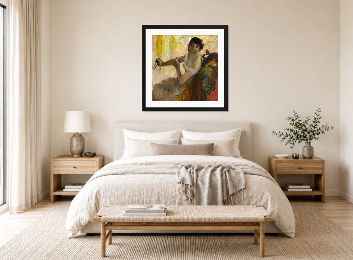 Edgar Degas Print, Portrait de Mlle Rose Caron (Portrait of Rose Caron) (circa 1892) displayed above a bed