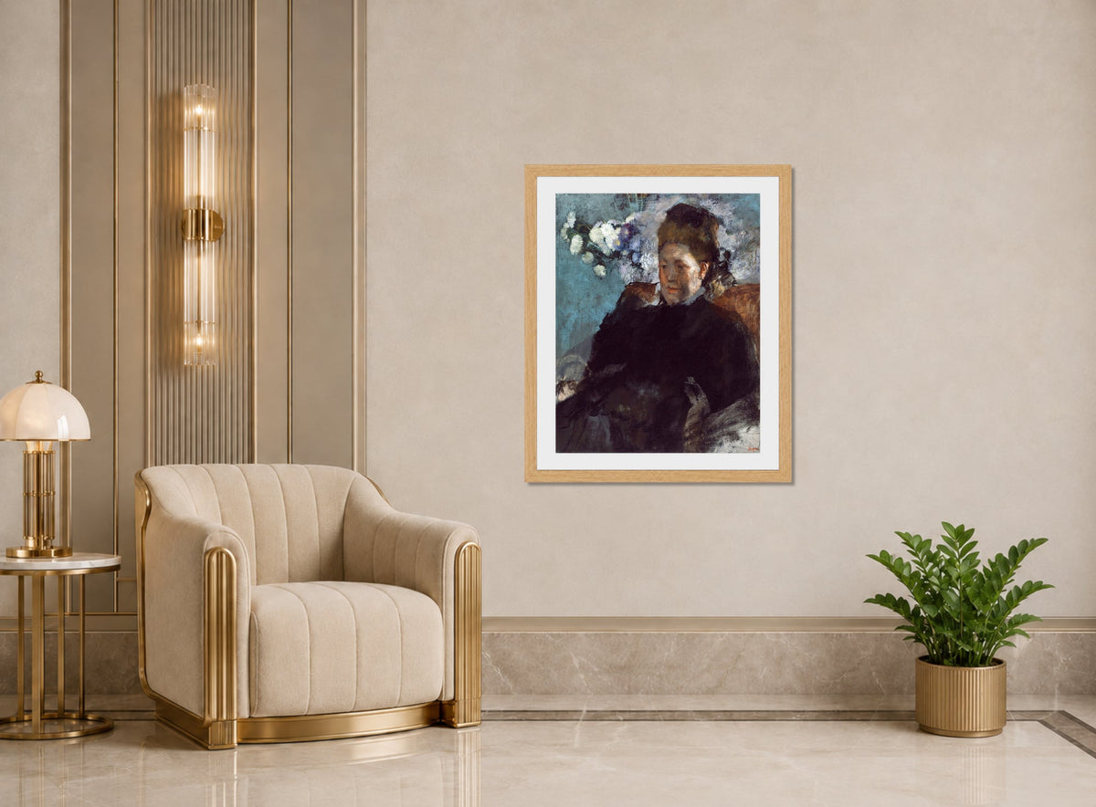 Edgar Degas Print, Portrait of a Woman (1877) displayed in an Art Deco interior