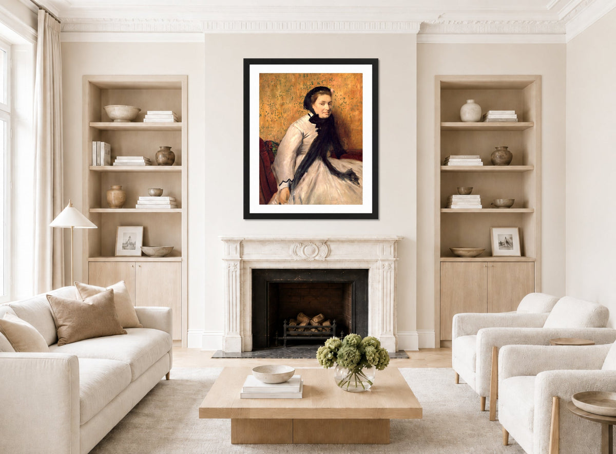 Edgar Degas Print, Portrait of a Woman in Gray (ca displayed in a Scandinavian living room