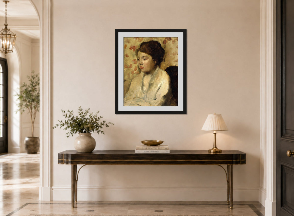 Edgar Degas Print, Portrait of a Young Woman (ca displayed above a console table