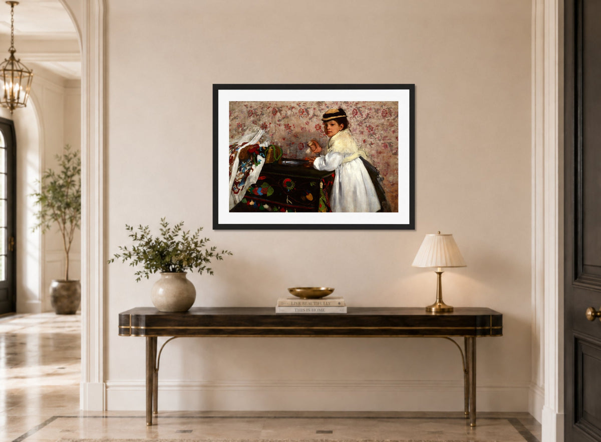 Edgar Degas Print, Portrait of Mlle. Hortense Valpinçon (c displayed above a console table