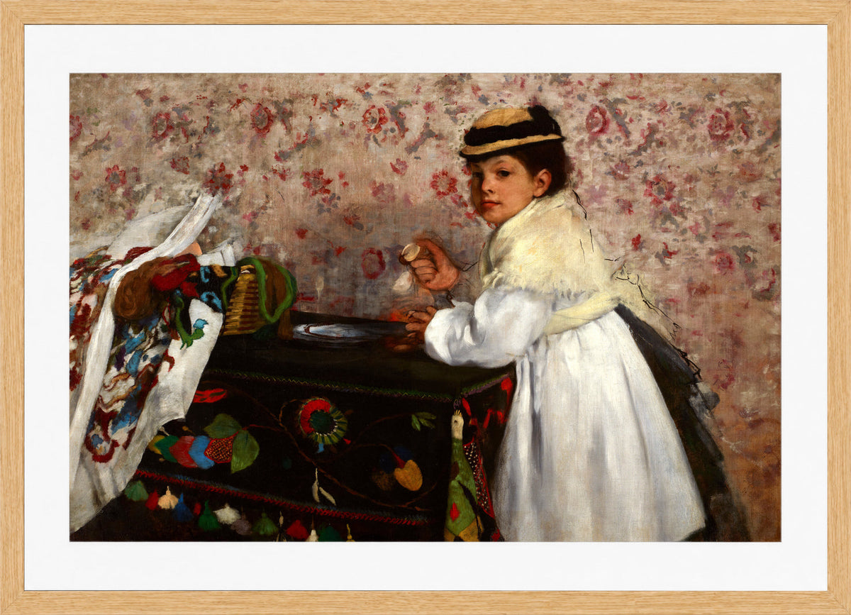 Edgar Degas Print, Portrait of Mlle. Hortense Valpinçon (c in a light oak frame