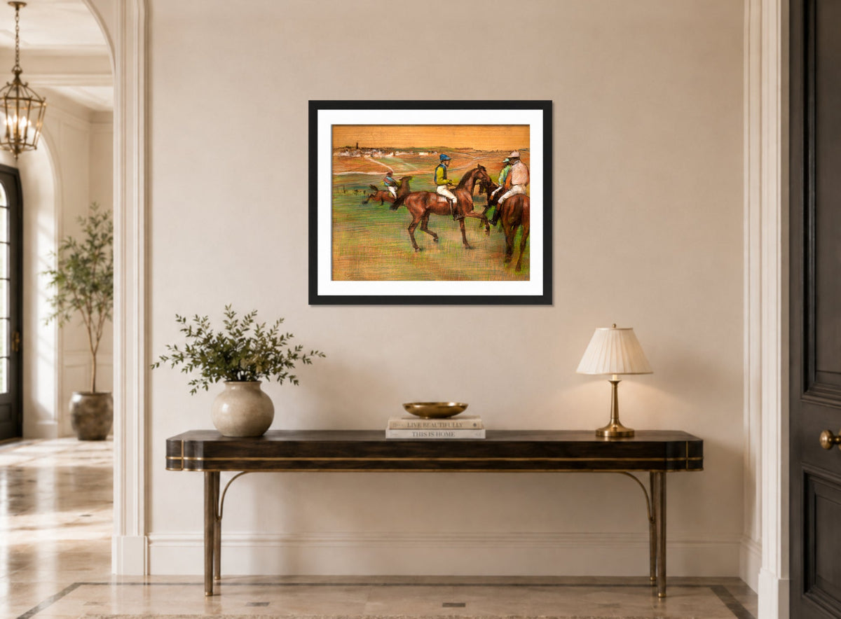 Edgar Degas Print, Race Horses (ca displayed above a console table