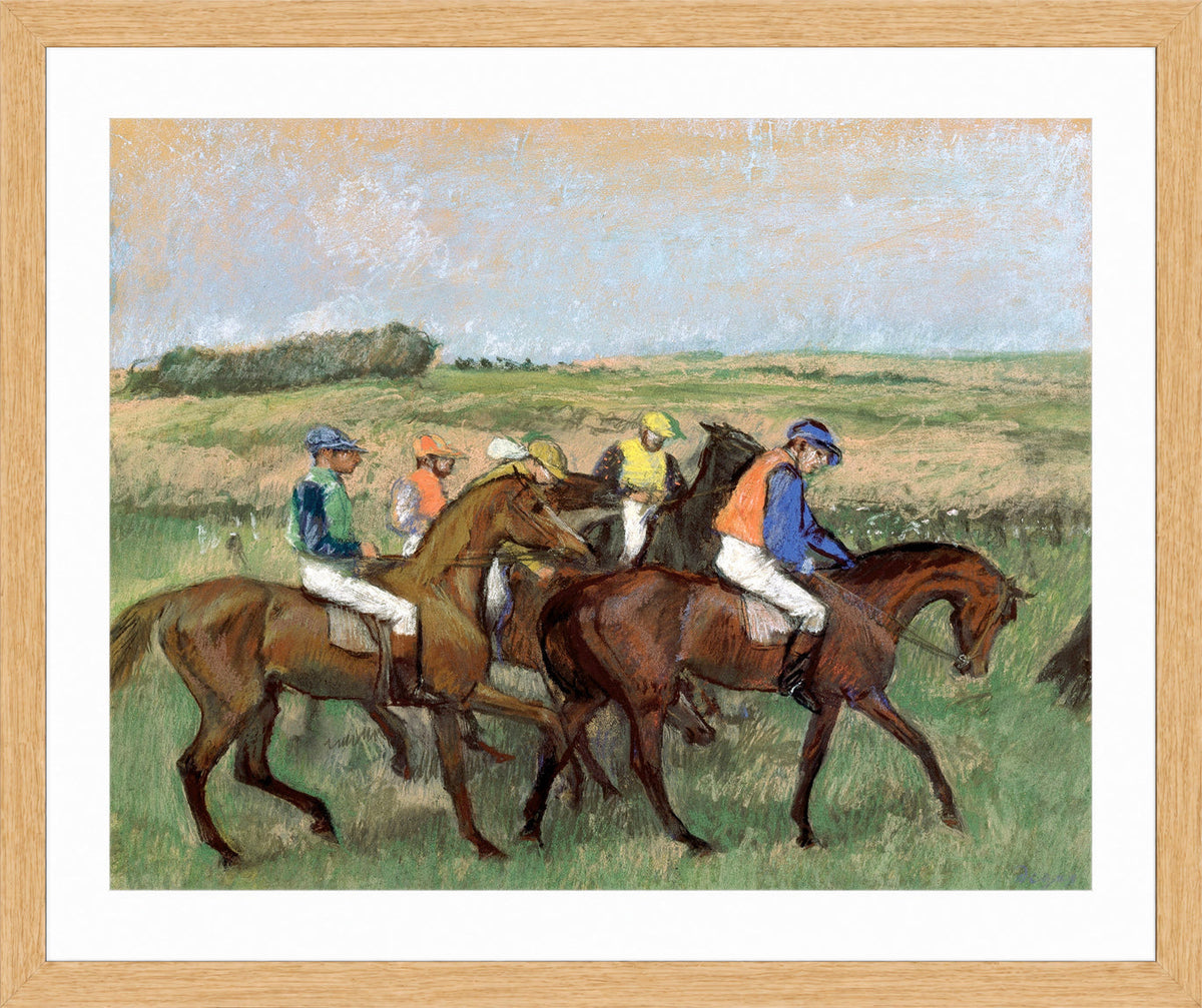 Edgar Degas Print, Races (circa 1885) in a light oak frame