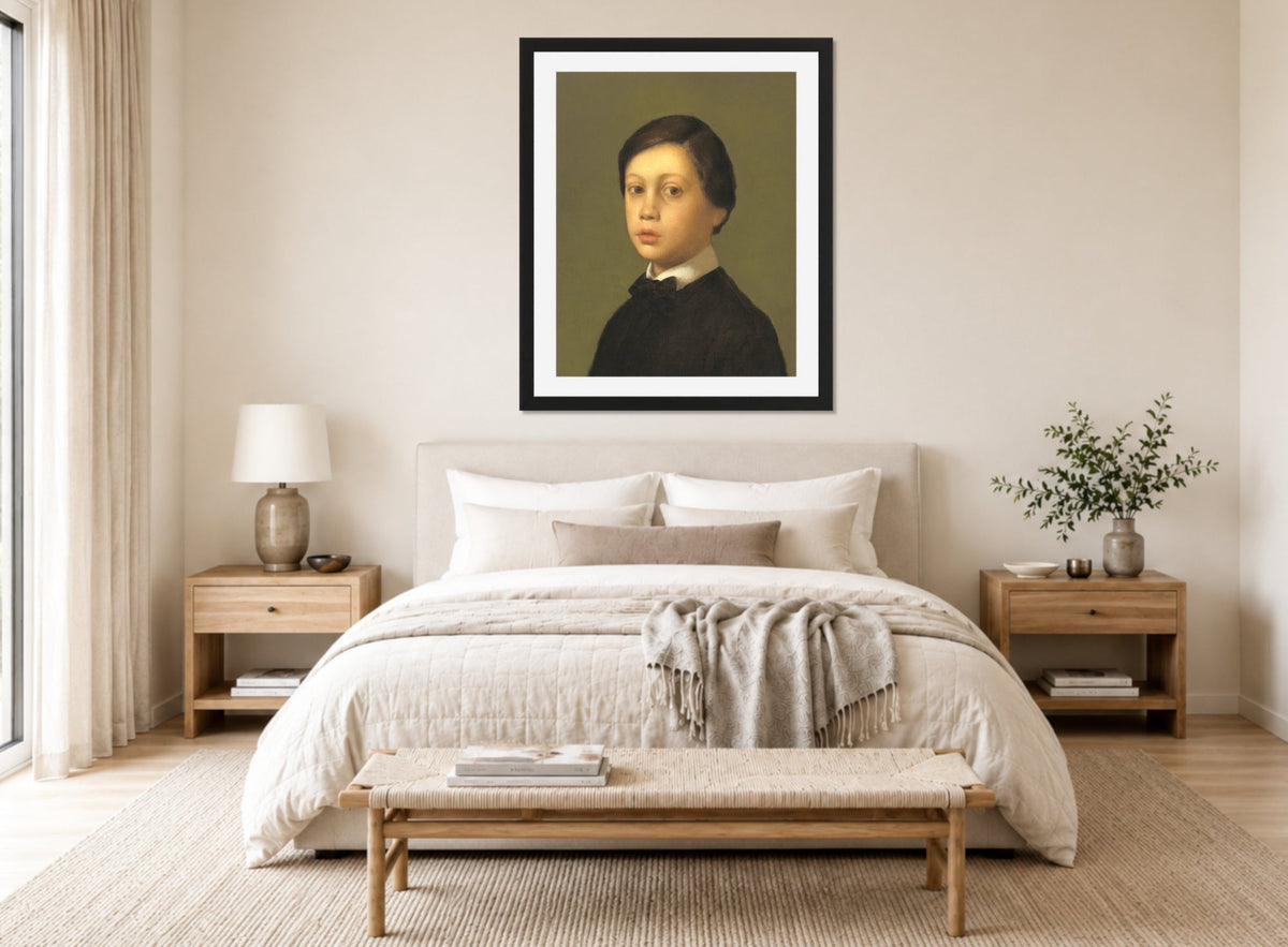 Edgar Degas Print, René de Gas (1855) displayed above a bed