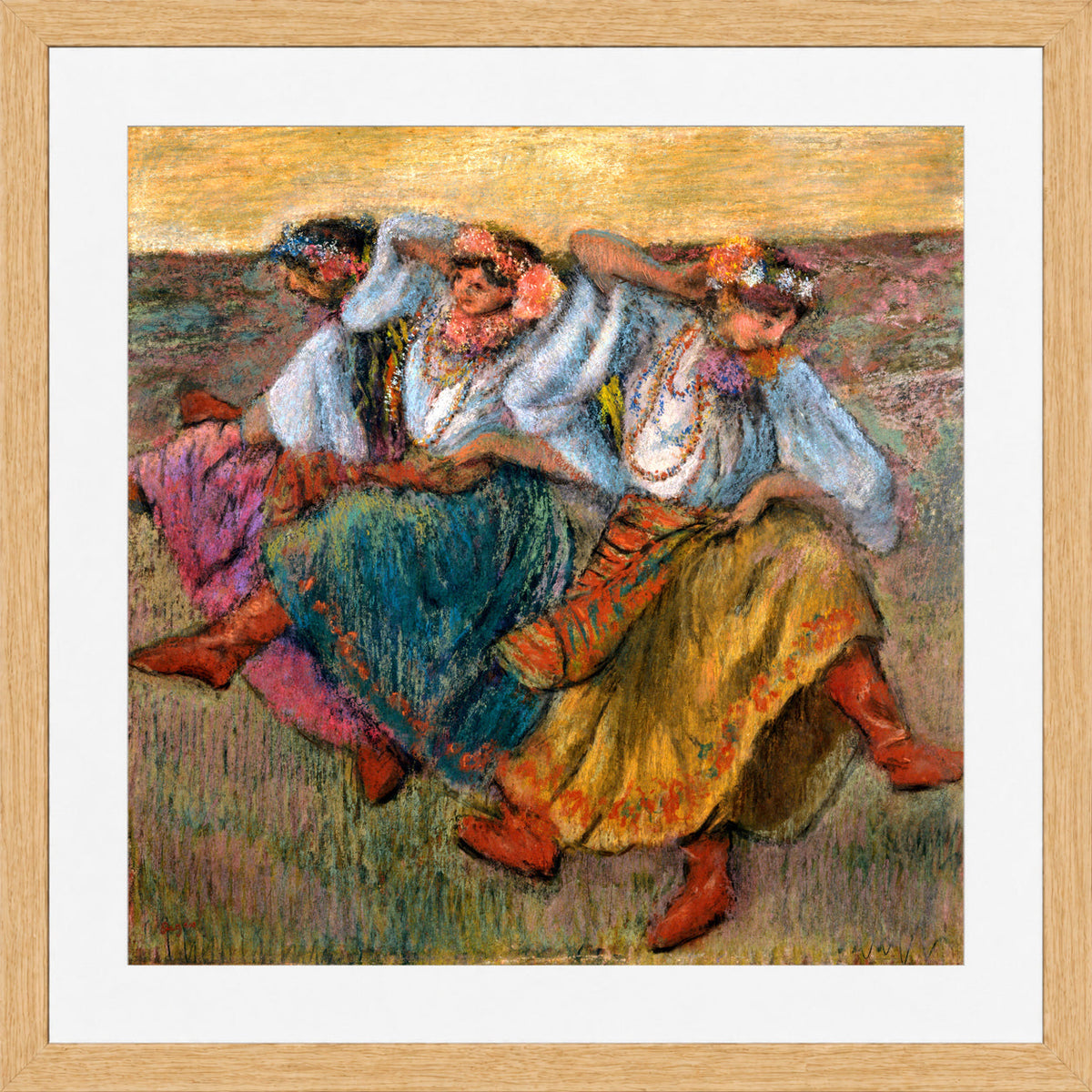 Edgar Degas Print, Russian Dancers (1899) in a light oak frame