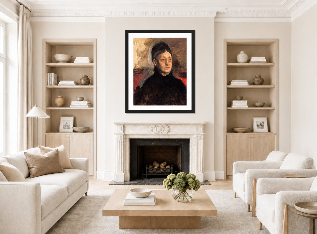 Edgar Degas Print, Stefanina Primicile Carafa, Marchioness of Cicerale and Duchess of Montejasi (c displayed in a Scandinavian living room