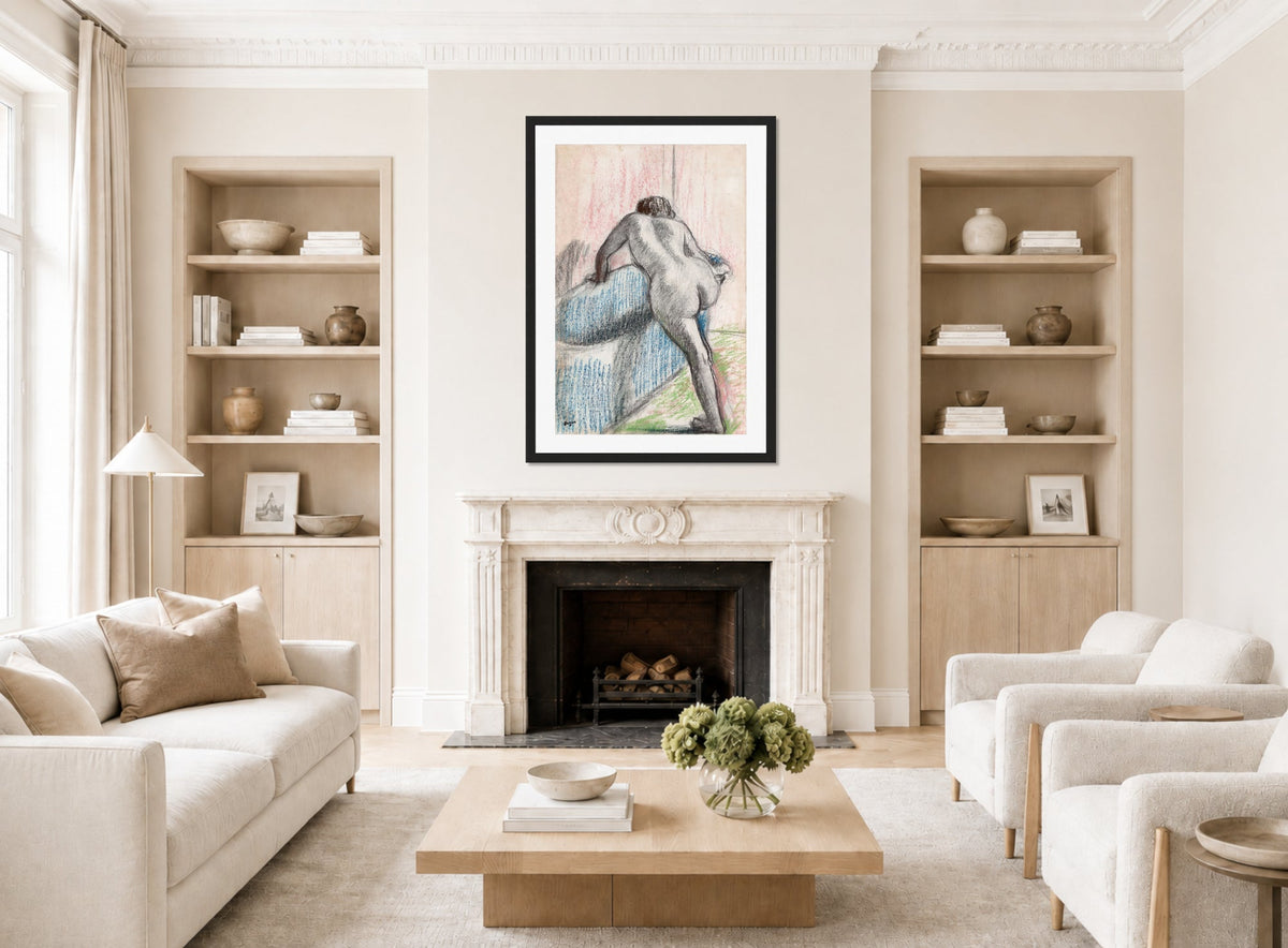Edgar Degas Print, The Bath (1892–1895) displayed in a Scandinavian living room