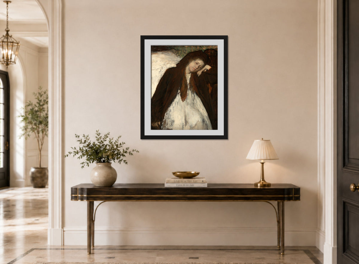 Edgar Degas Print, The Convalescent displayed above a console table
