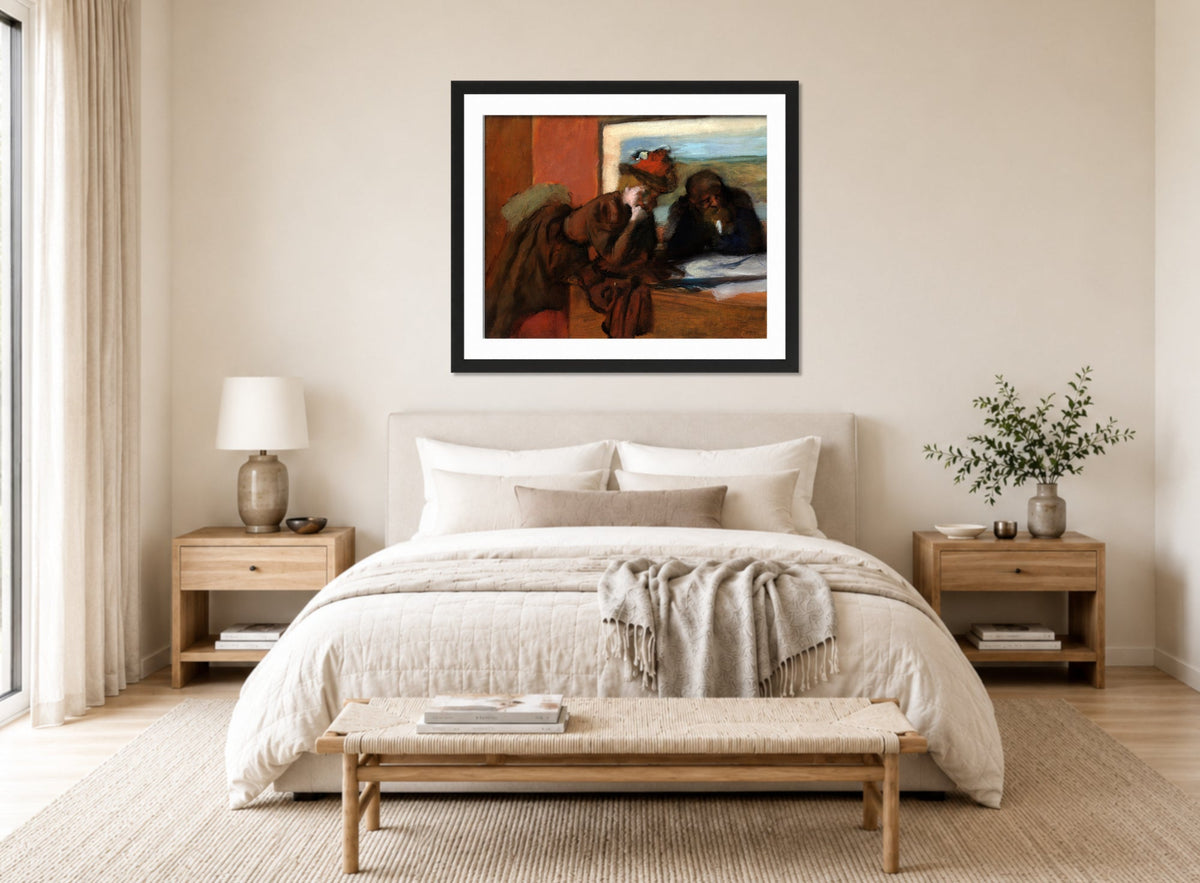 Edgar Degas Print, The Conversation (1885–95) displayed above a bed