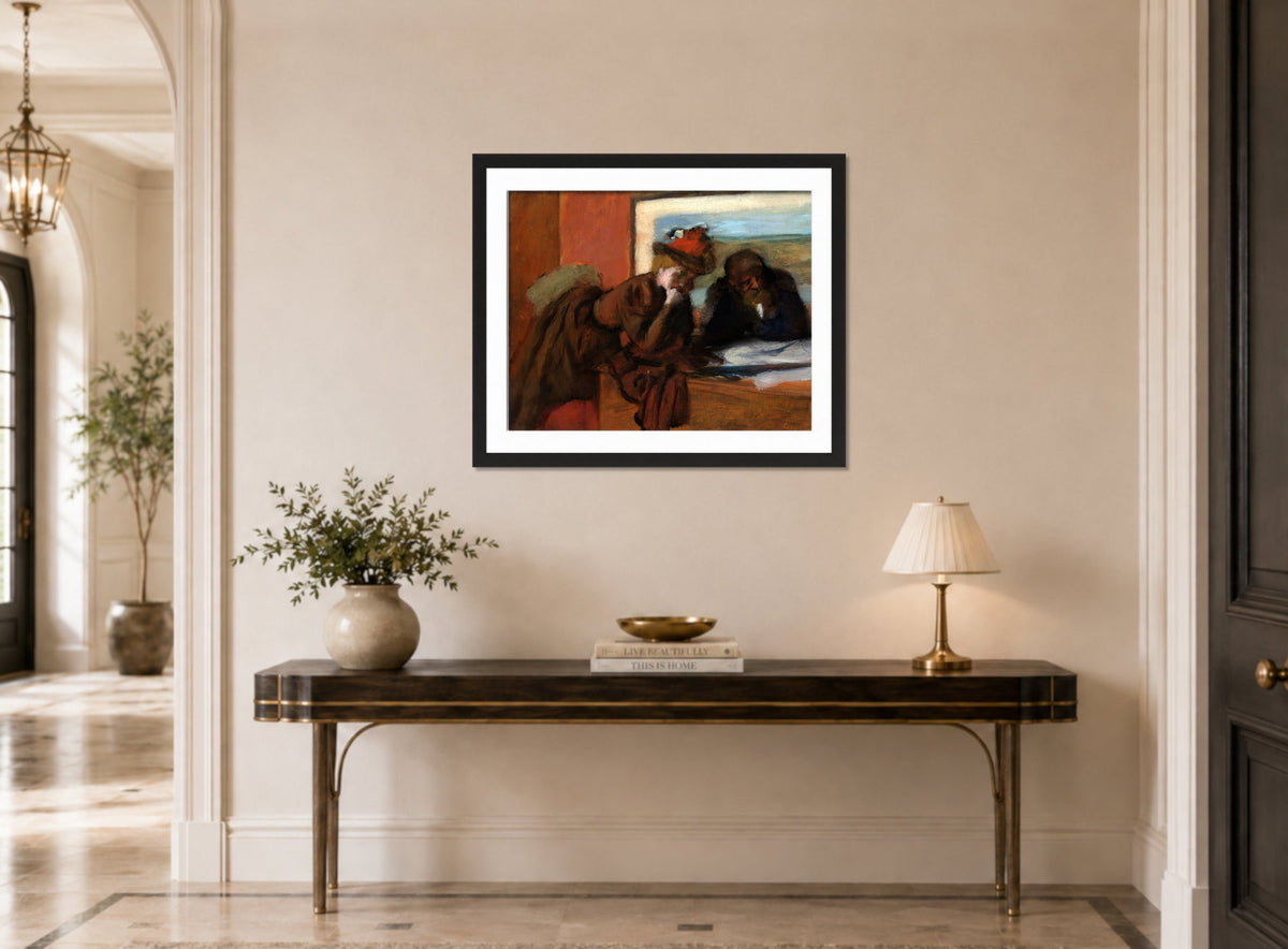 Edgar Degas Print, The Conversation (1885–95) displayed above a console table