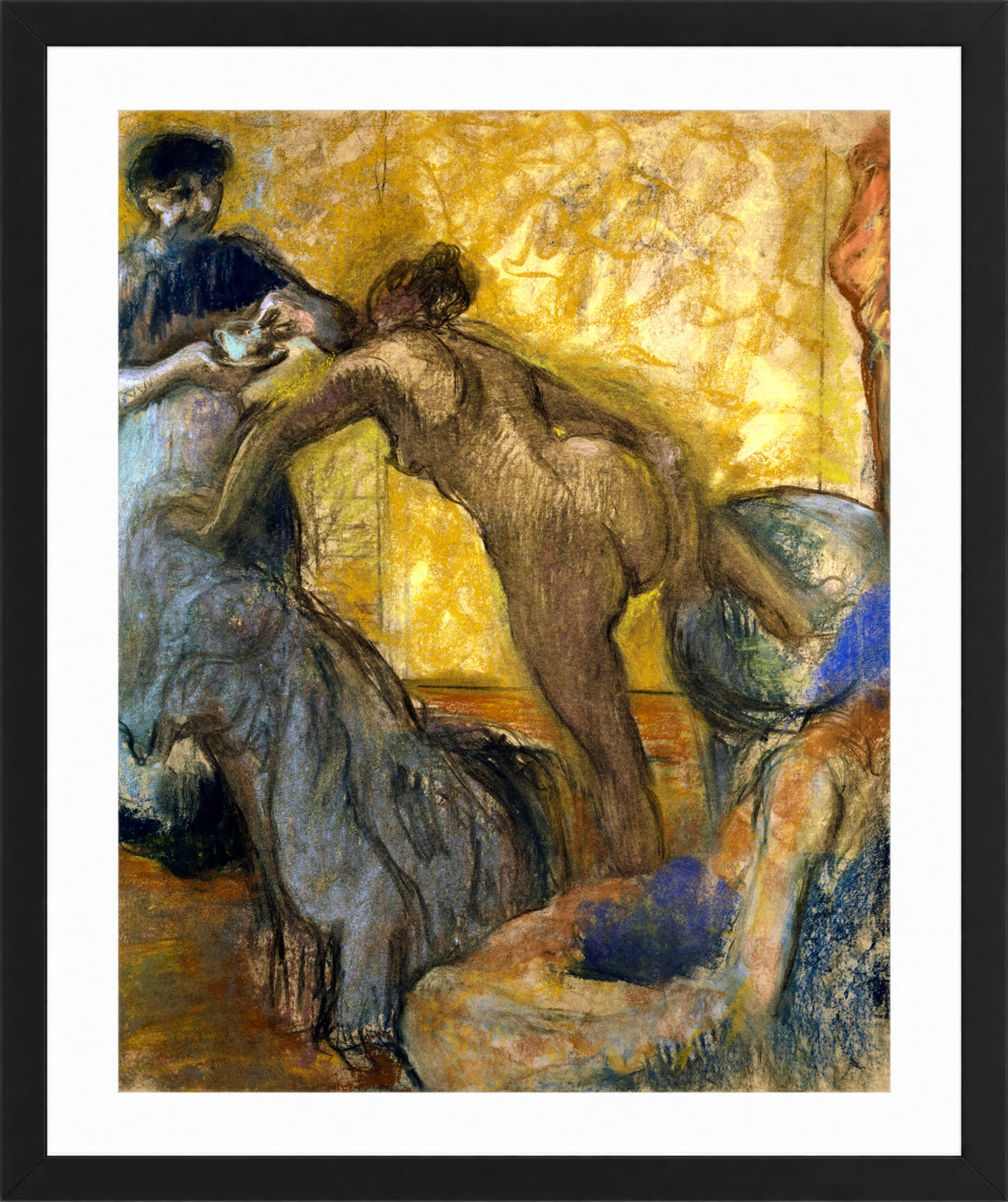 Edgar Degas Print, The Cup of Hot Chocolate (1900-1905) in a black frame