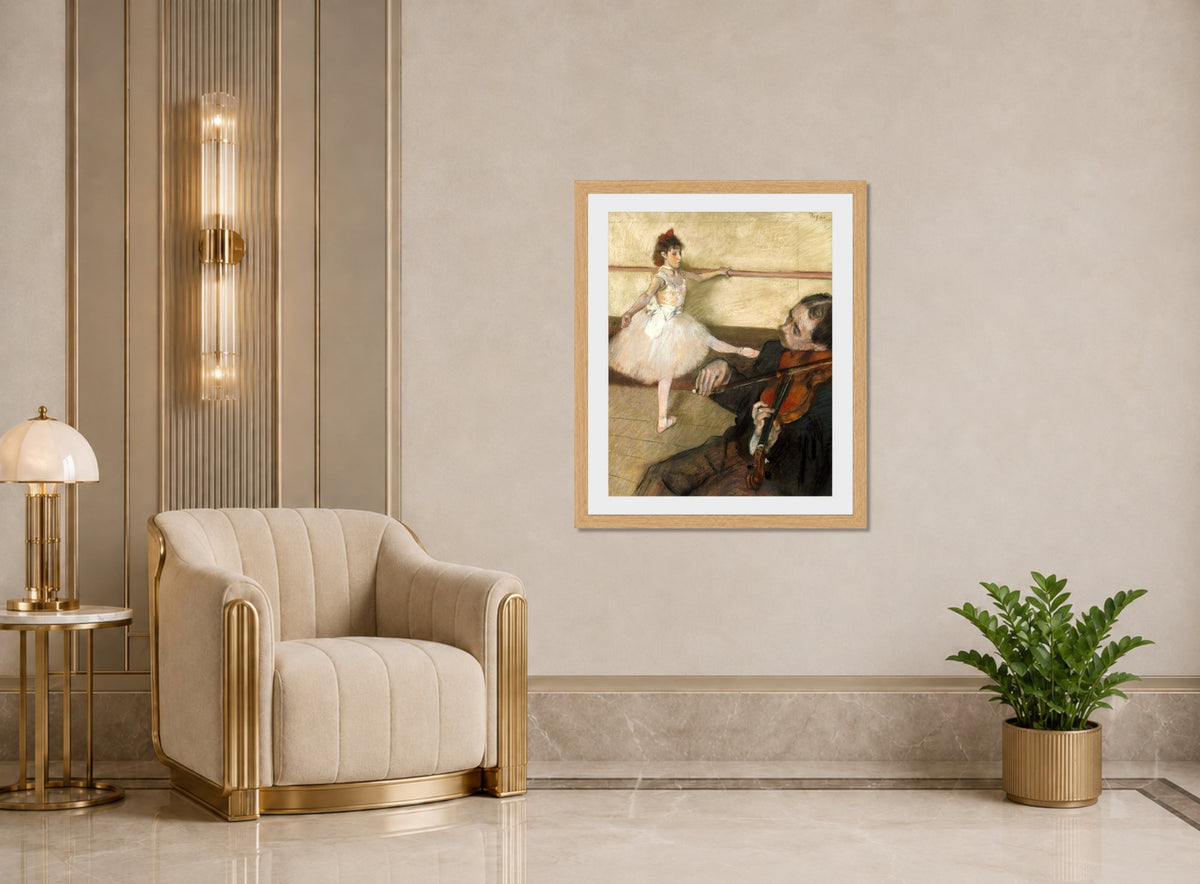 Edgar Degas Print, The Dance Lesson (ca displayed in an Art Deco interior