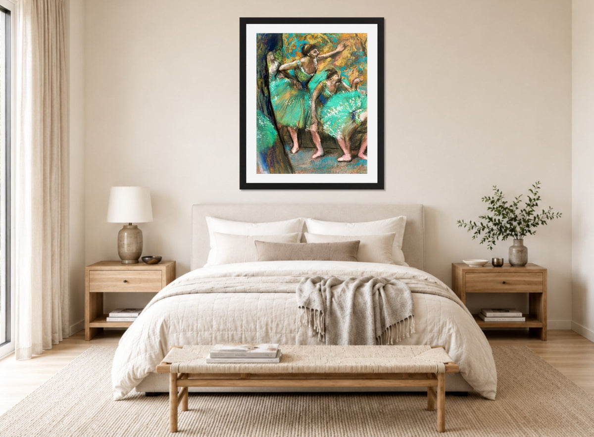 Edgar Degas Print, The Dancers (1898) displayed above a bed