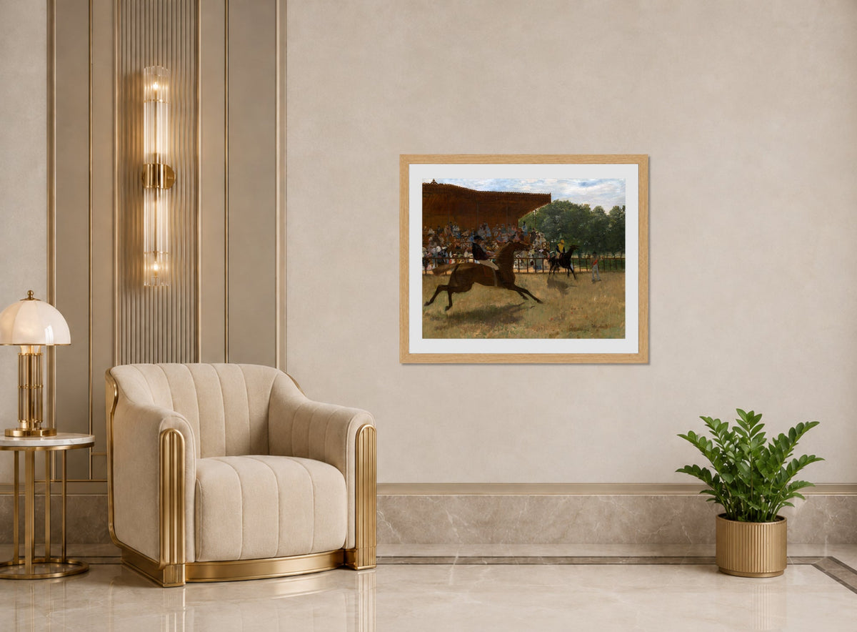 Edgar Degas Print, The False Start (ca displayed in an Art Deco interior