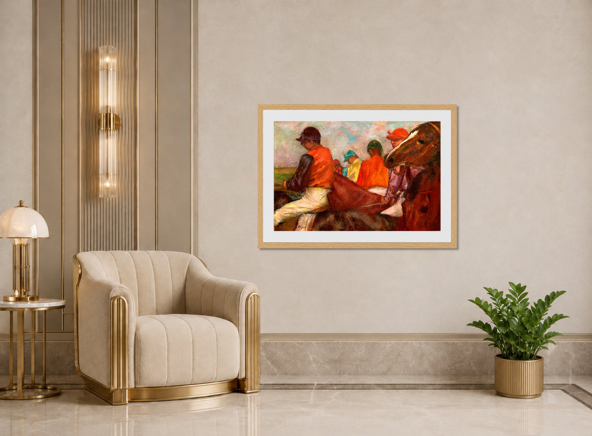 Edgar Degas Print, The Jockeys (ca displayed in an Art Deco interior