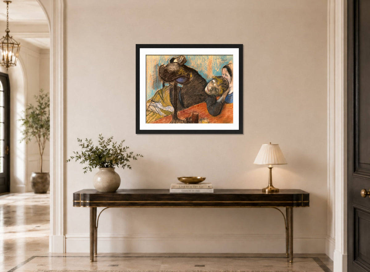 Edgar Degas Print, The Milliner (ca displayed above a console table