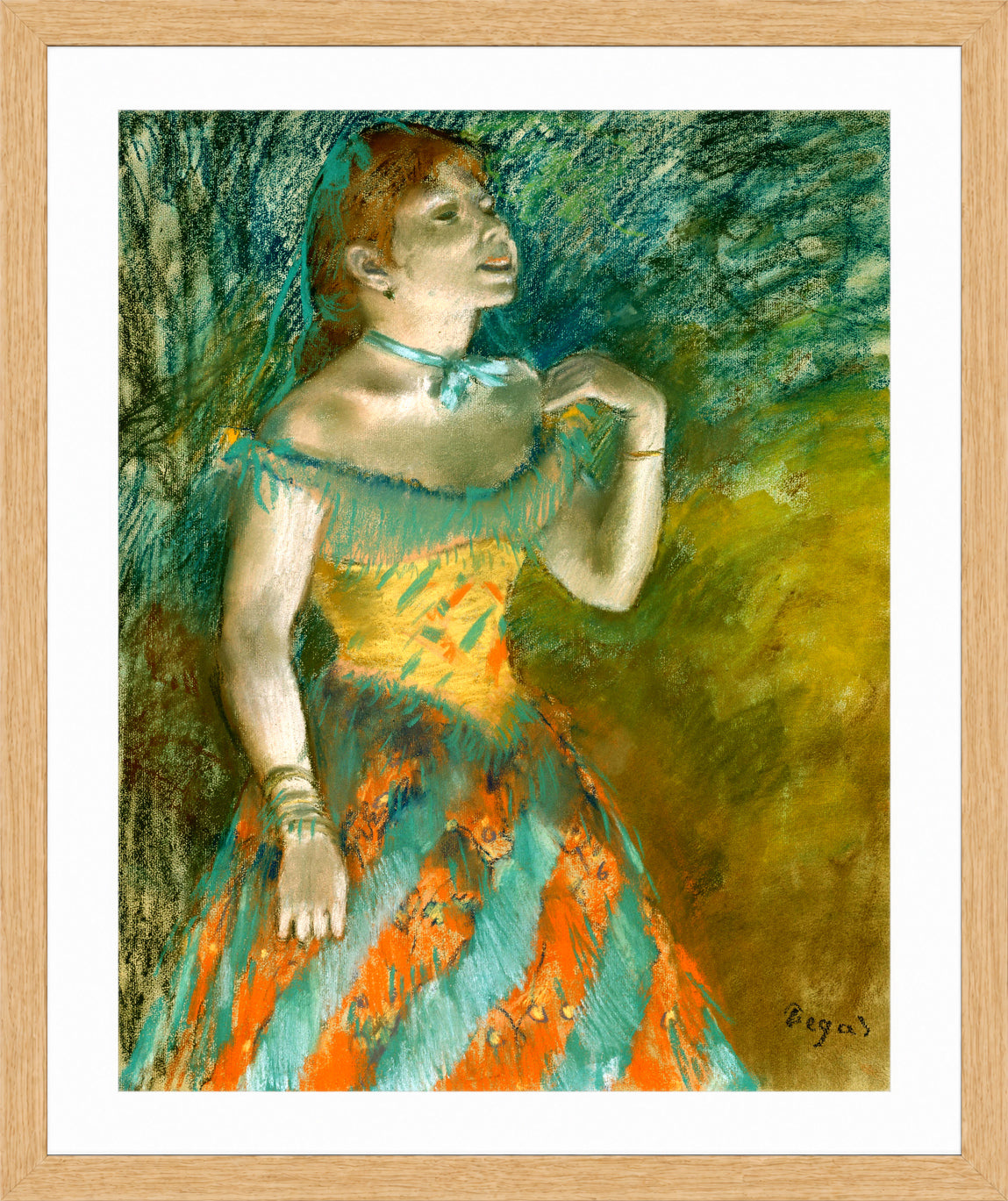 Edgar Degas Print, The Singer in Green (ca in a light oak frame