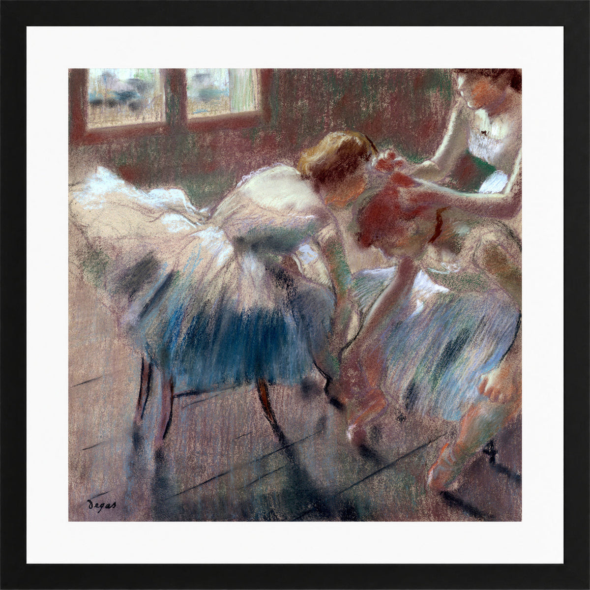 Edgar Degas Print, Three Dancers Preparing for Class (after 1878) in a black frame