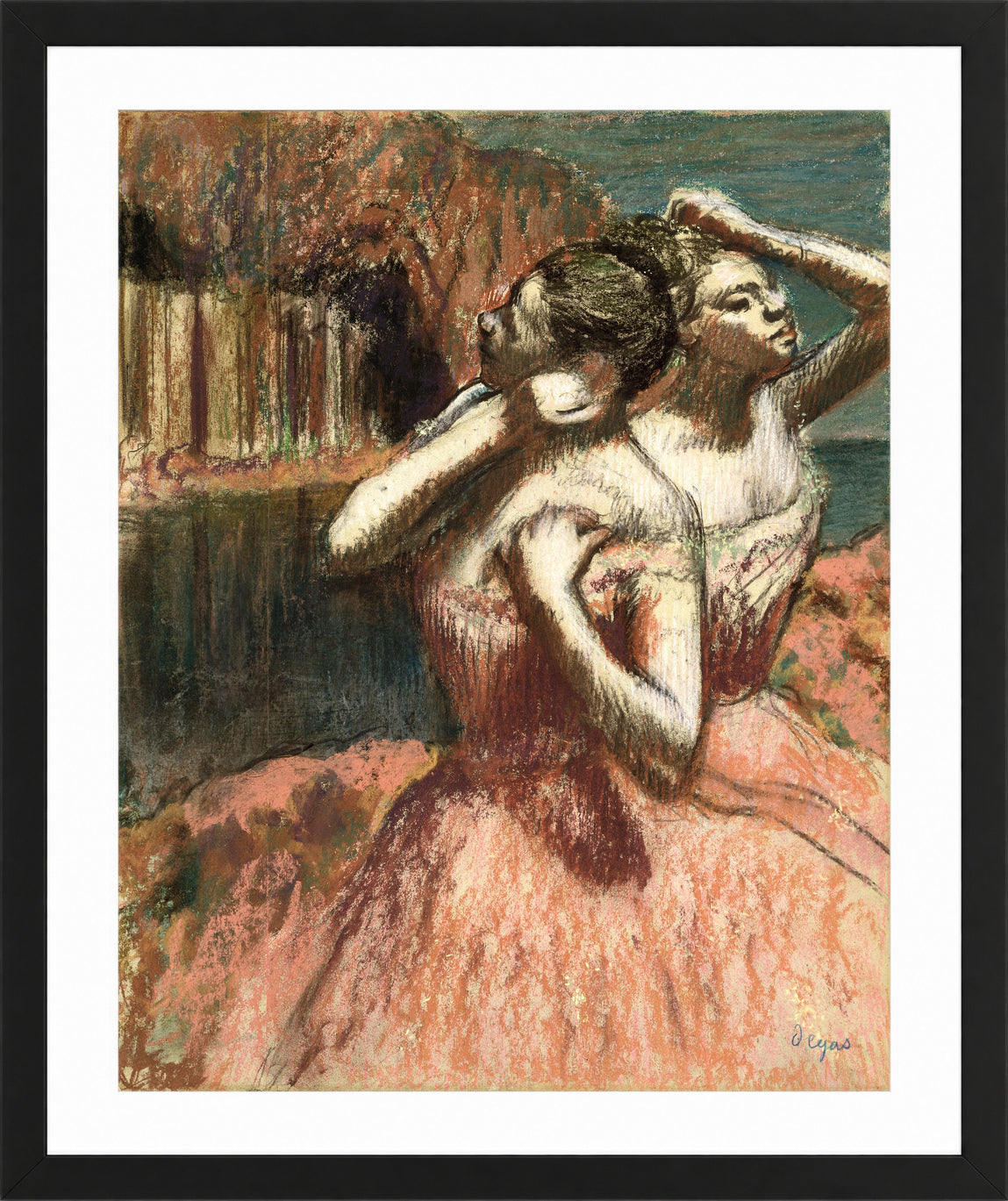 Edgar Degas Print, Two Dancers in a black frame