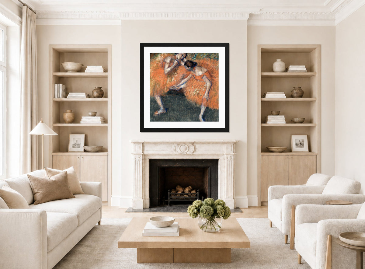 Edgar Degas Print, Two Dancers displayed in a Scandinavian living room
