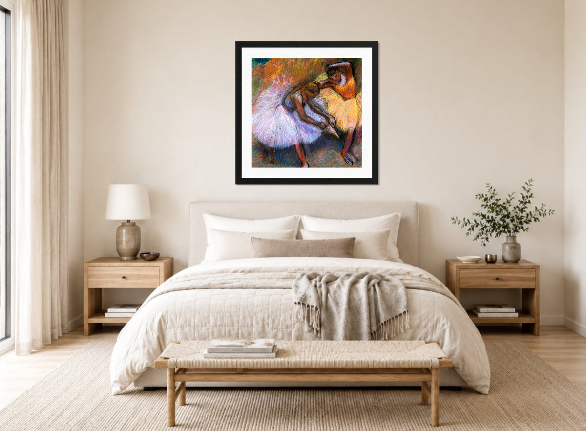 Edgar Degas Print, Two Dancers (c displayed above a bed