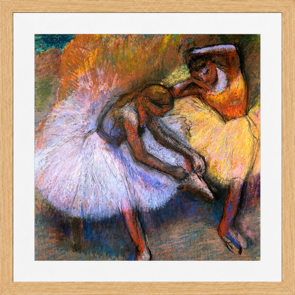 Edgar Degas Print, Two Dancers (c in a light oak frame