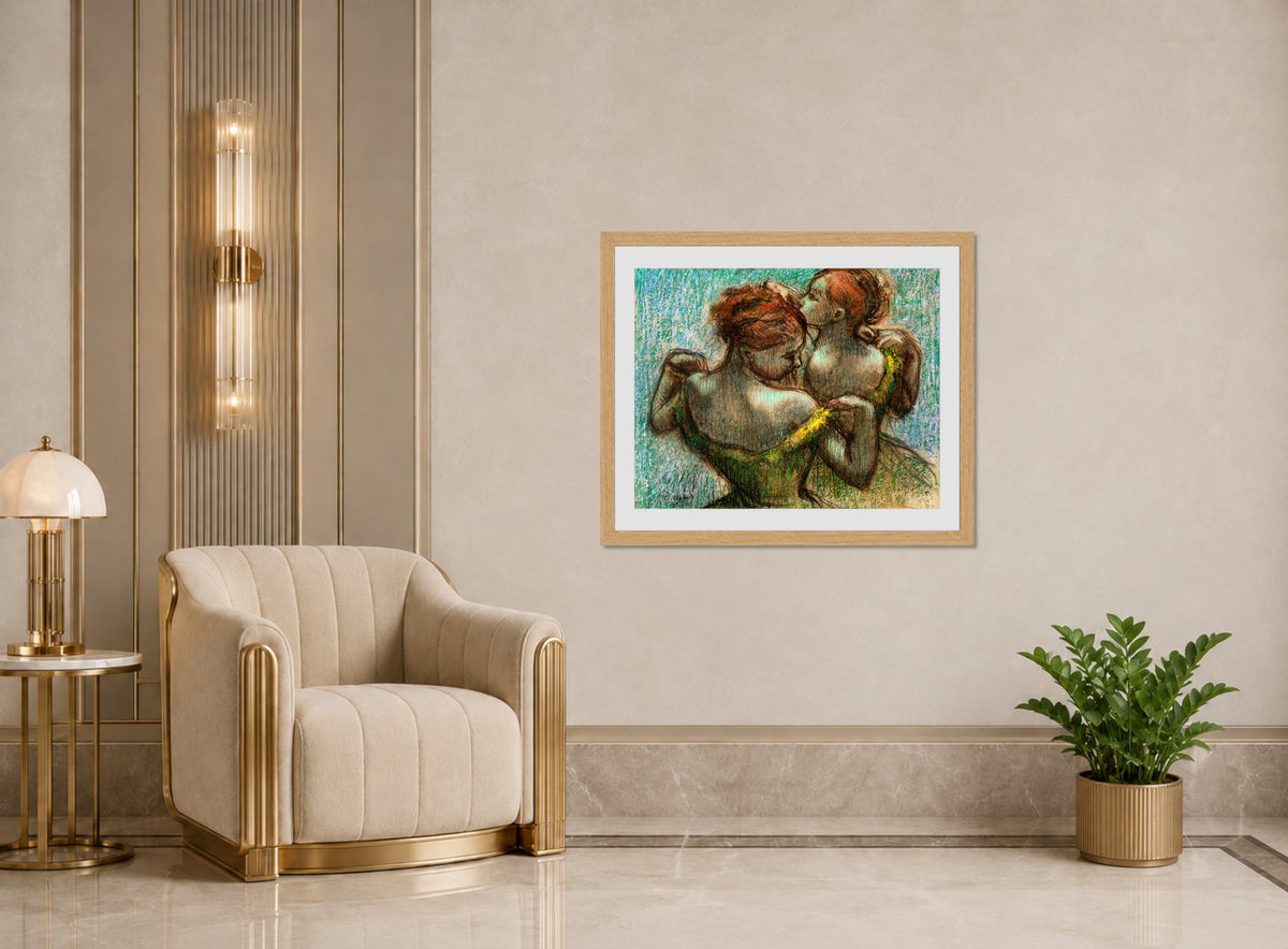 Edgar Degas Print, Two Dancers, Half-length displayed in an Art Deco interior