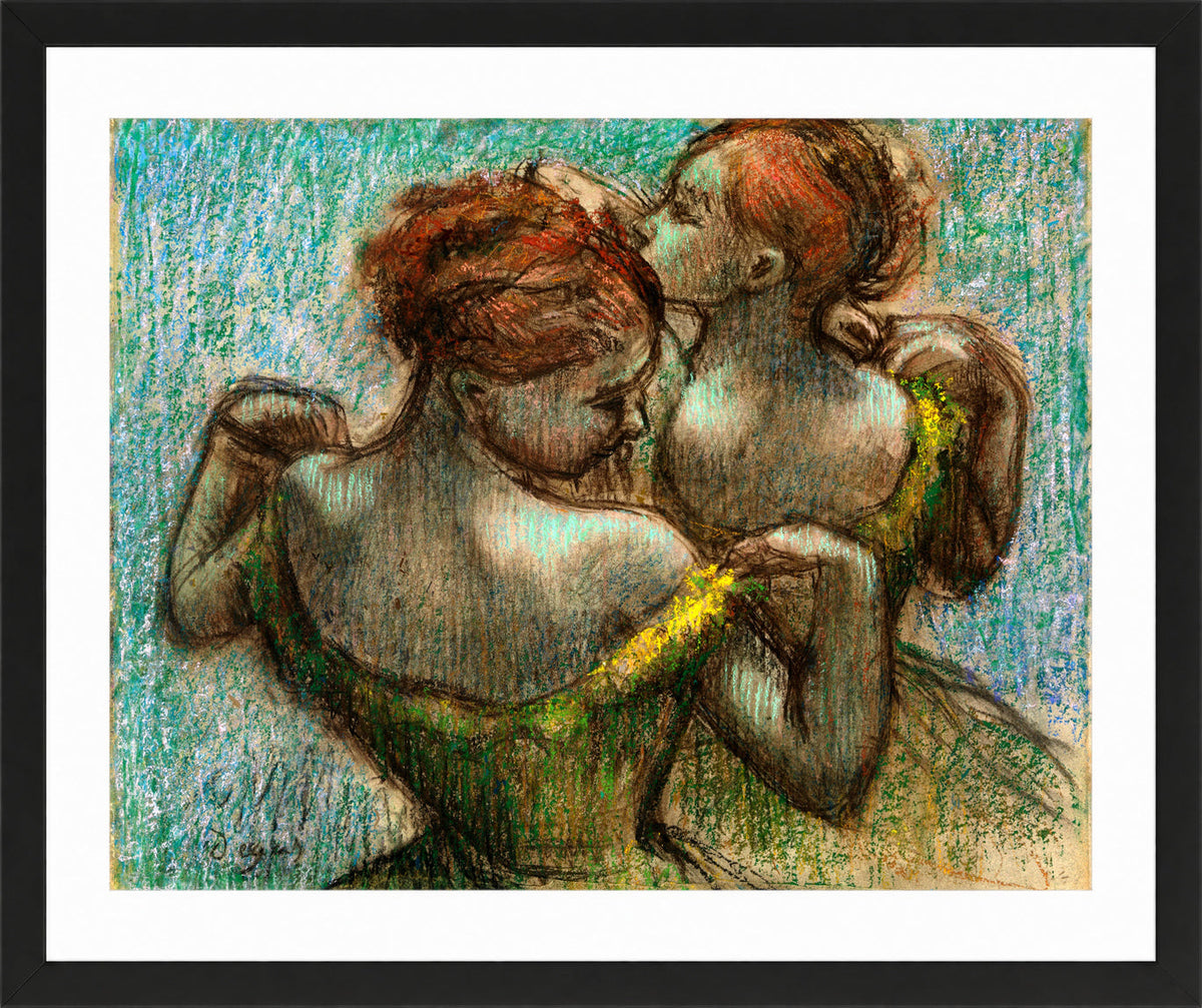 Edgar Degas Print, Two Dancers, Half-length in a black frame