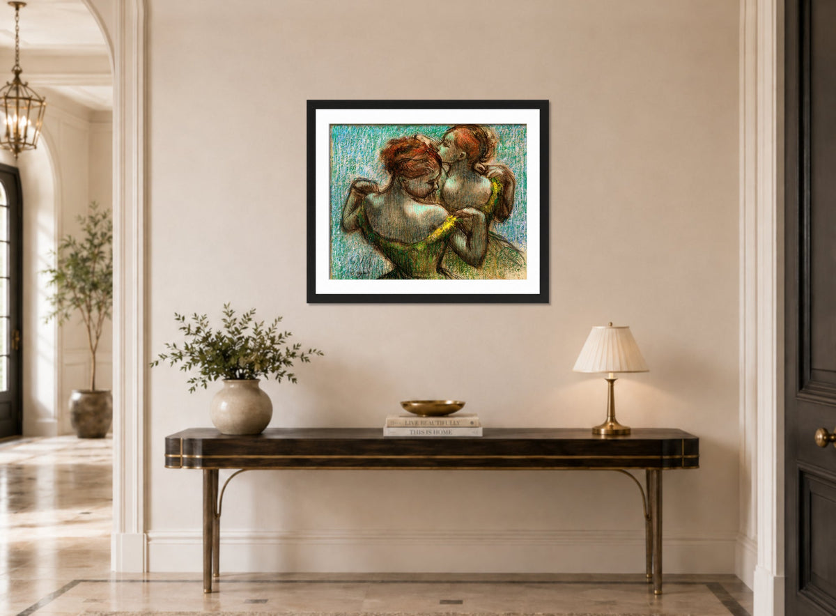 Edgar Degas Print, Two Dancers, Half-length displayed above a console table