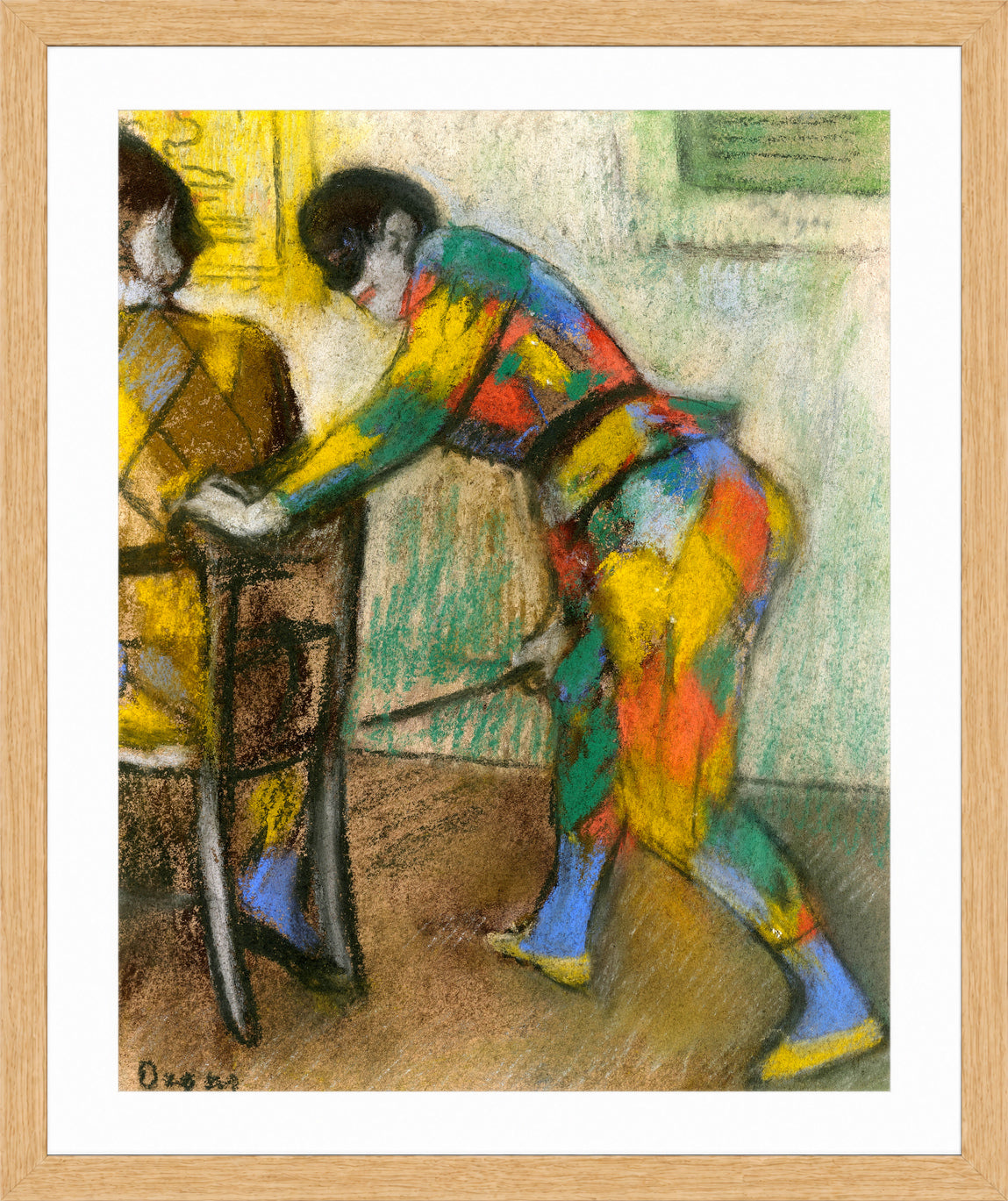 Edgar Degas Print, Two Harlequins (c in a light oak frame